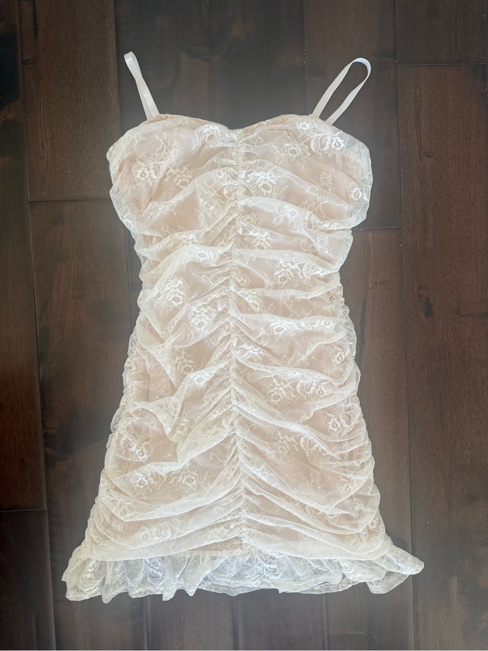 Windsor Cream Lace Ruched Chemise with Spaghetti Straps